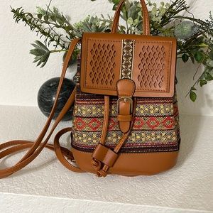 Vegan Leather Small Backpack Striped Fabric New Condition